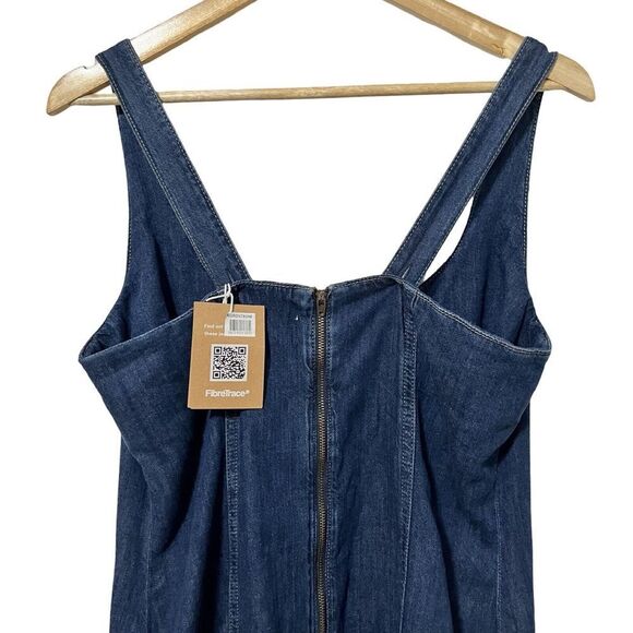 Reformation‎ Jeans Amory Denim Midi Dress Size 10 Caspian Blue Raw Hem NEW - Picture 3 of 10